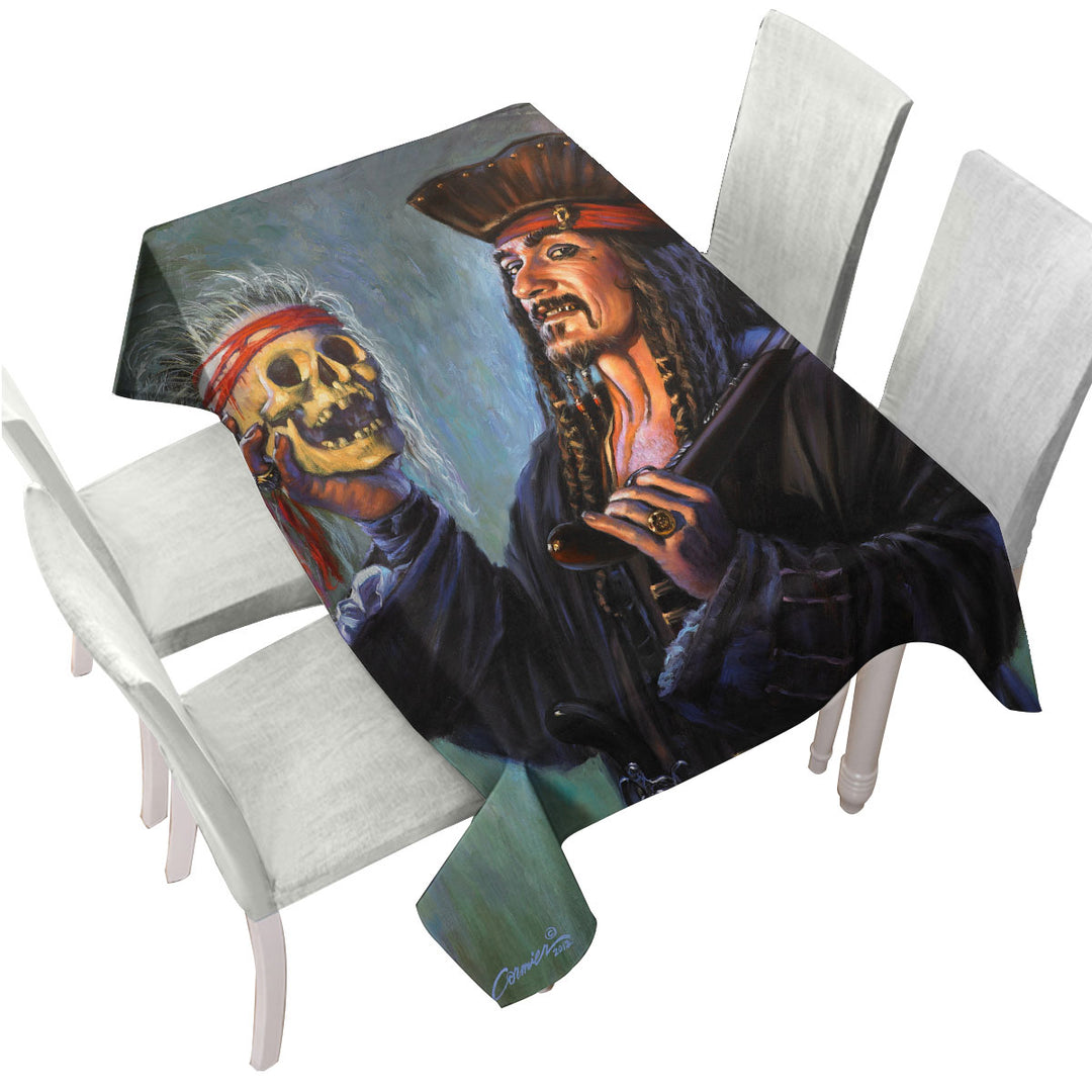 Cool Pirate Captain Painting Blackbeards Trophy Printed Tablecloth