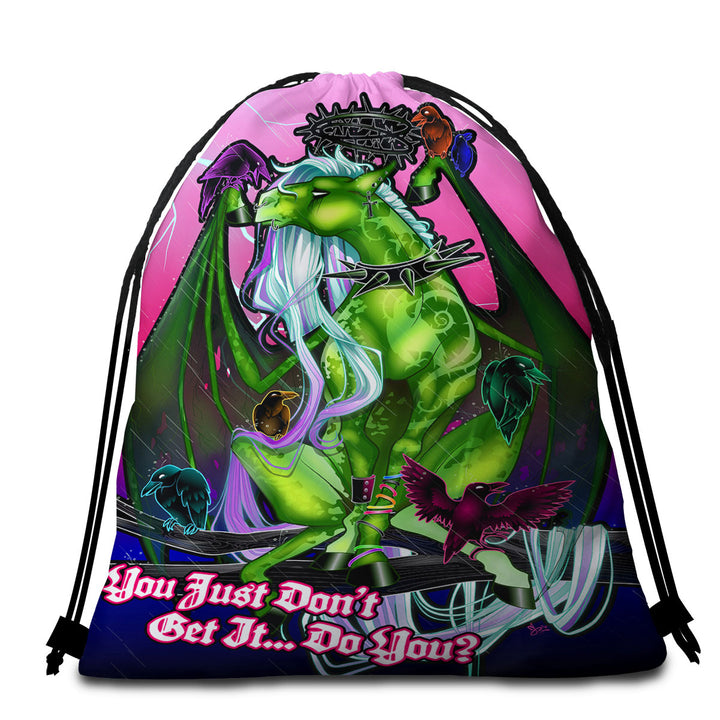 Cool Quote Beach Towel Pack Fantasy Art Green Dragon and Crows