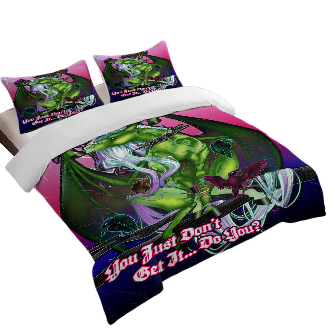 Cool Quote Fantasy Art Green Dragon and Crows Daybed Covers Sets