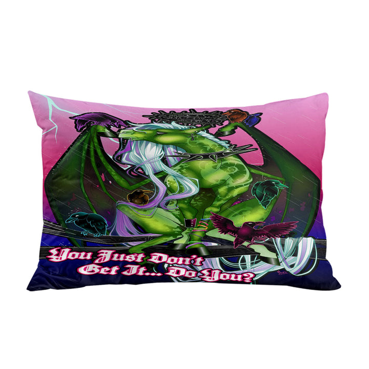 Cool Quote Fantasy Art Green Dragon and Crows Pillow Cases