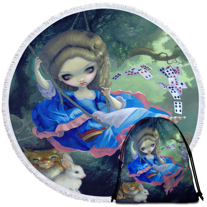 Cool Round Beach Towel Fantasy Alice in Fragonard_s Swing