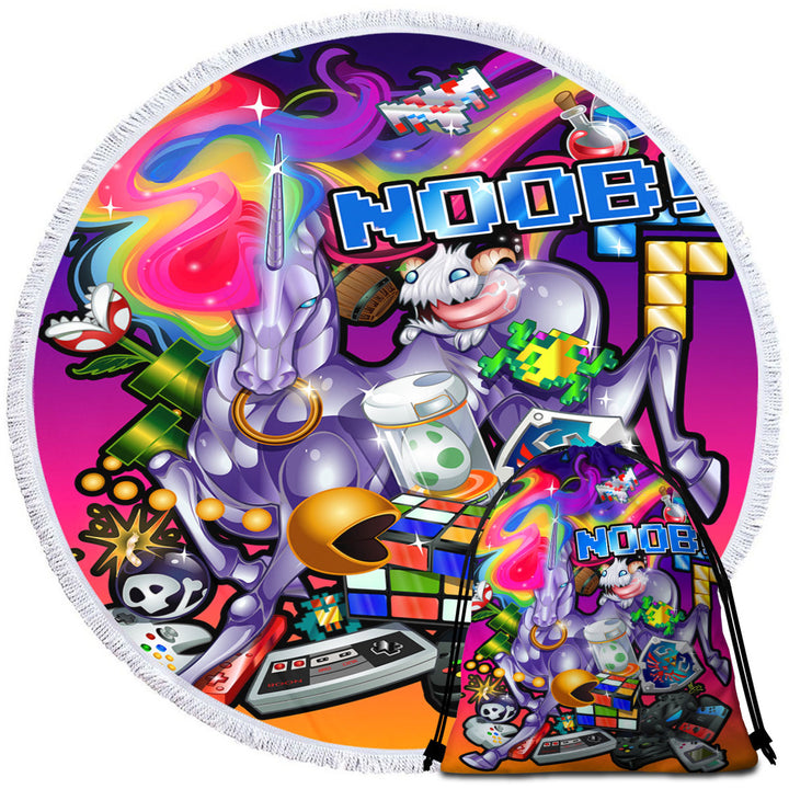 Cool Round Beach Towel Noob Gamer Rudicorn