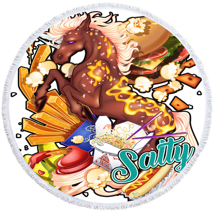 Cool Round Beach Towels Unicorn Rudicorn Salty Junk Food