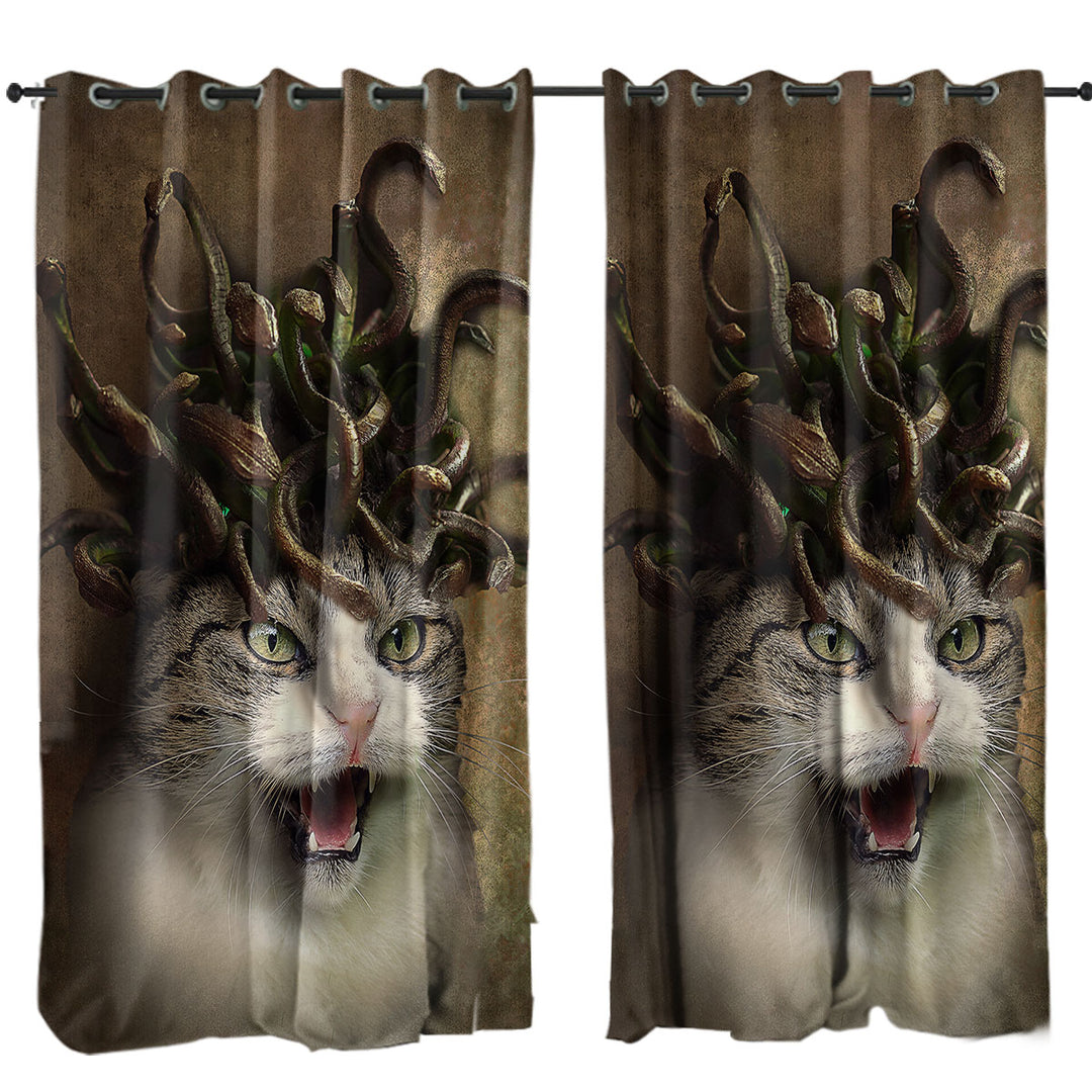 Cool Scary Fantasy Art Meowdusa the Medusa Cat Curtains