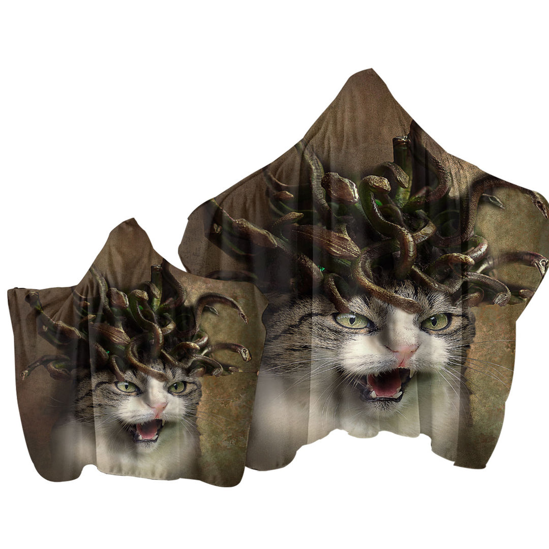 Cool Scary Fantasy Art Meowdusa the Medusa Cat Towel Hoodie