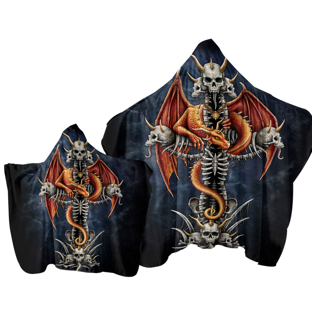 Cool Scary Fantasy Skulls Dragons Cross Hooded Beach Towel