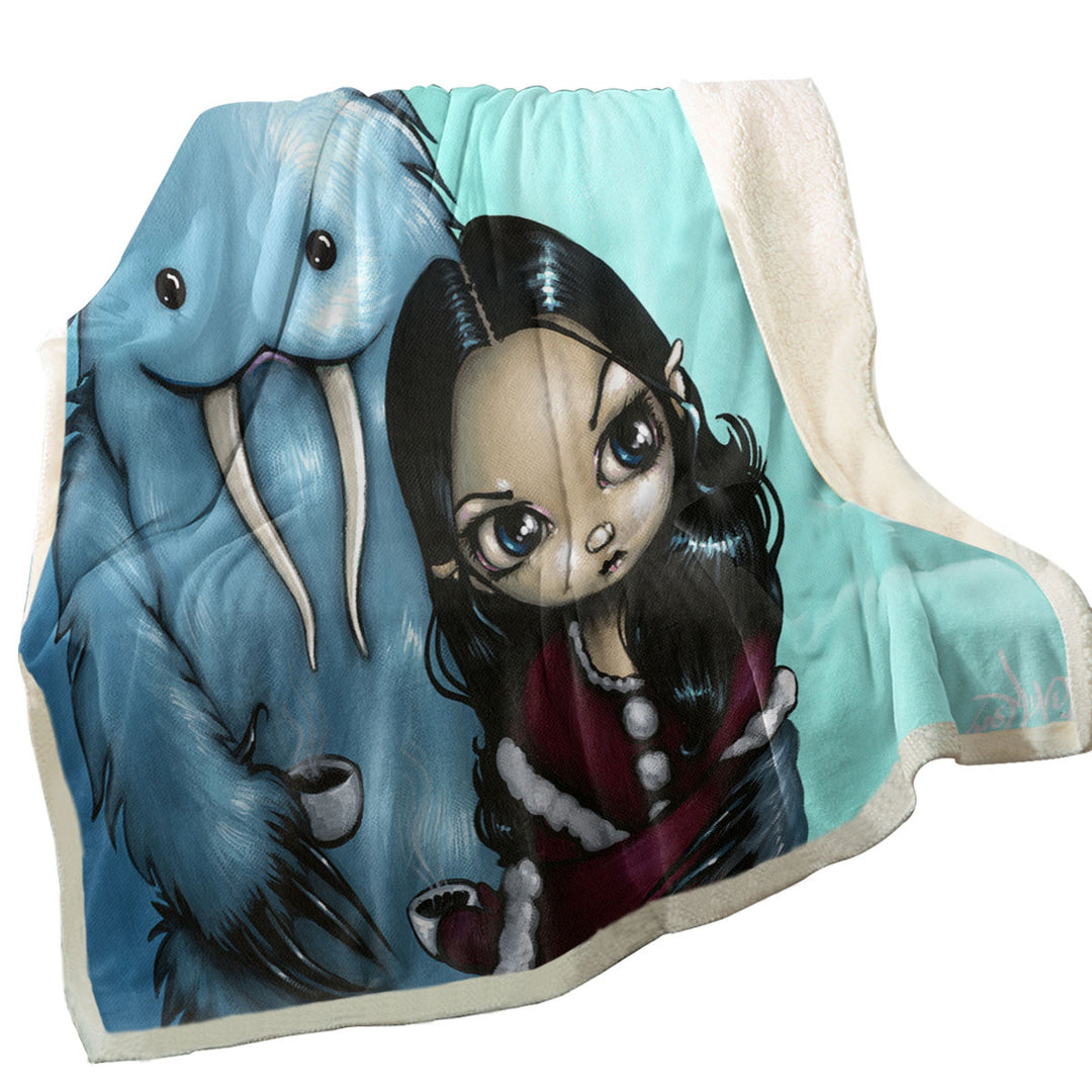 Cool Scary Kids Art Below Zero Girl and Yeti Fleece Blankets