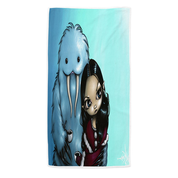 Cool Scary Kids Art Below Zero Girl and Yeti Pool Towels