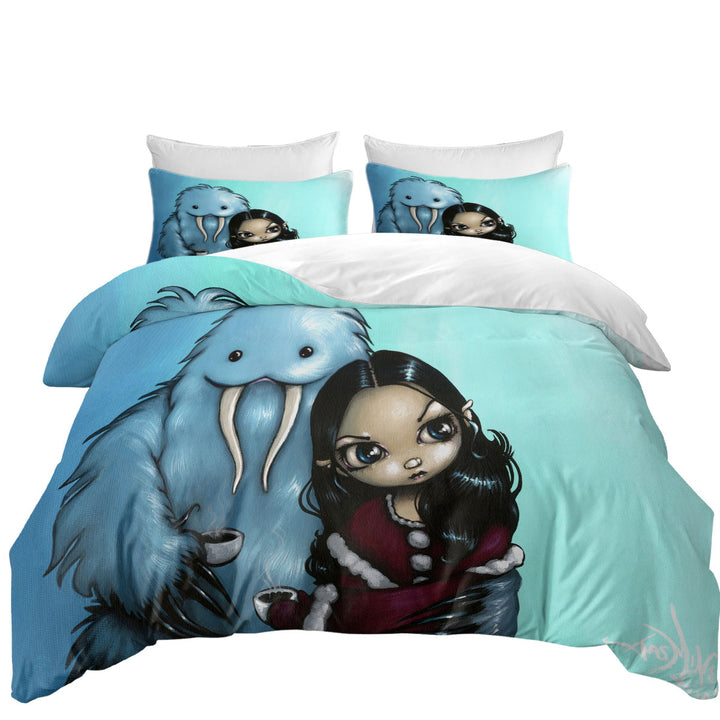 Cool Scary Kids Art Below Zero Girl and Yeti Quilt Cover Sets