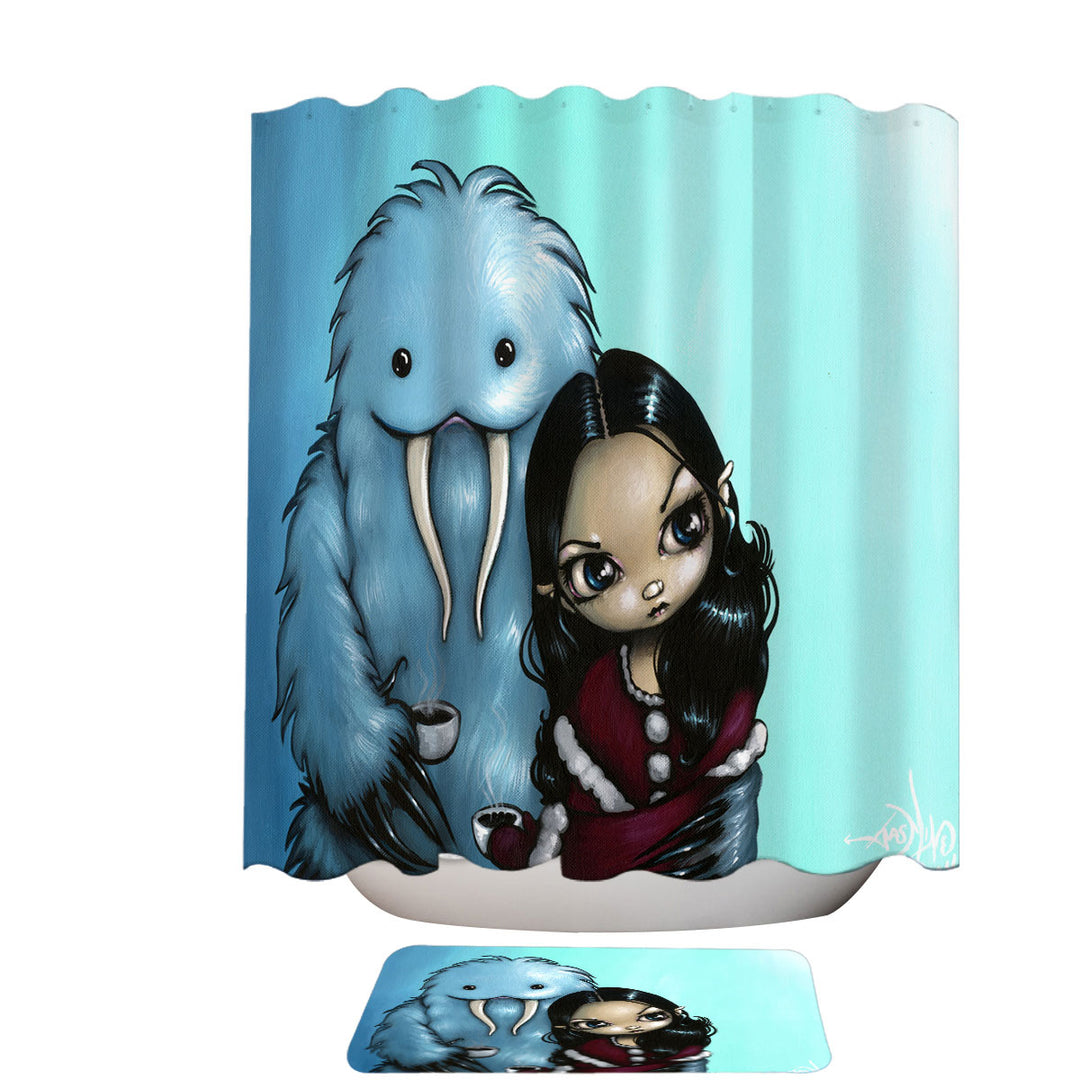 Cool Scary Kids Art Below Zero Girl and Yeti Shower Curtain