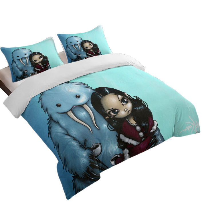 Cool Scary Kids Art Below Zero Girl and Yeti Twin xl Duvet Covers