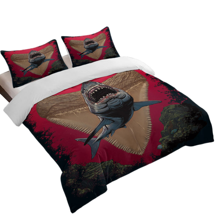 Cool Scary Marine life Art Frightening Shark Coverlet