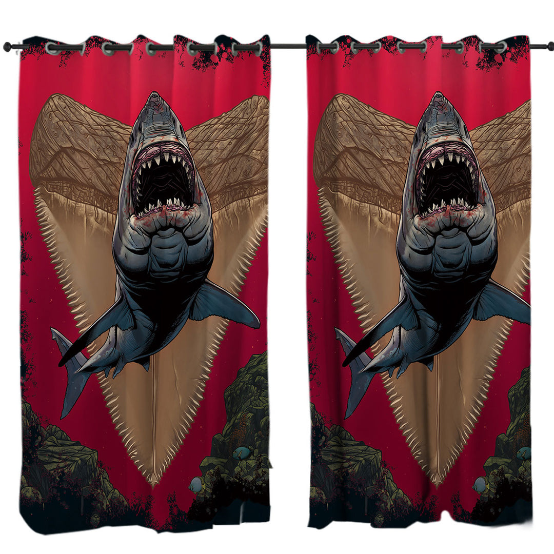 Cool Scary Marine life Art Frightening Shark Drapes