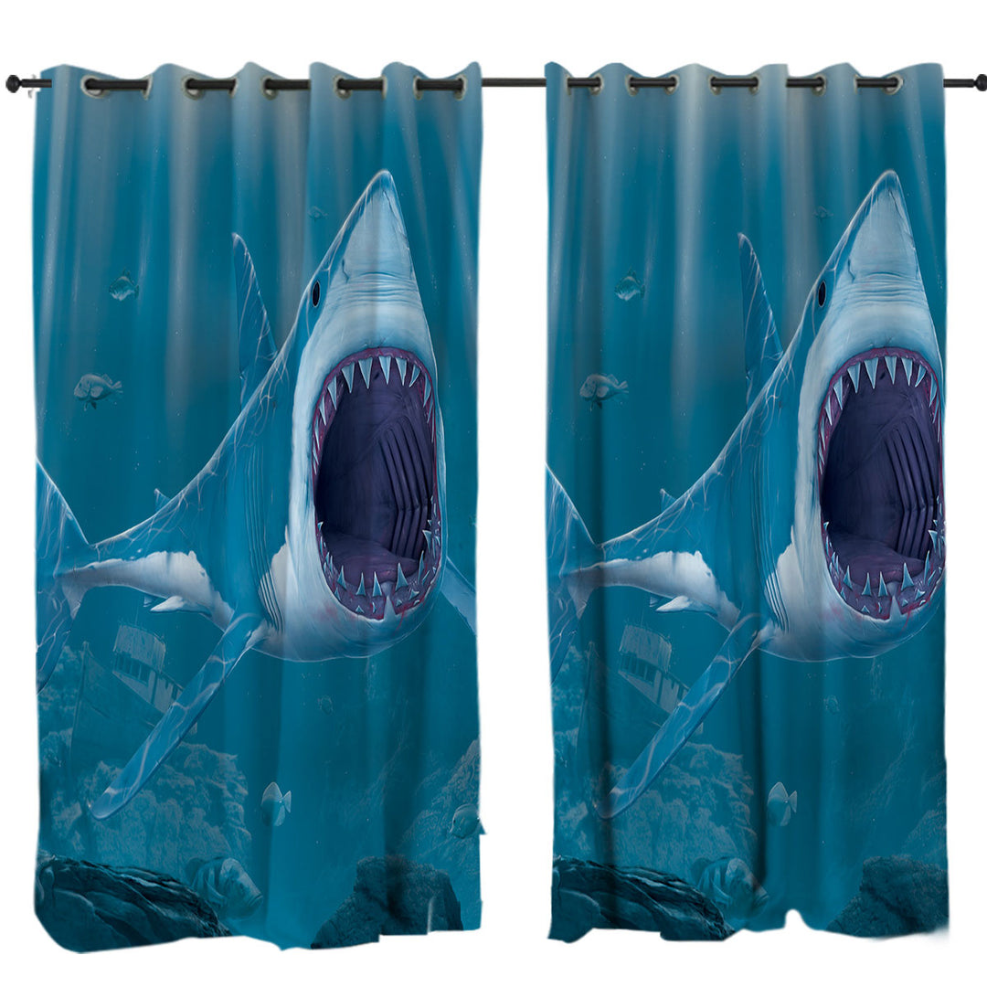 Cool Scary Marine life Art Shark Bite Curtain