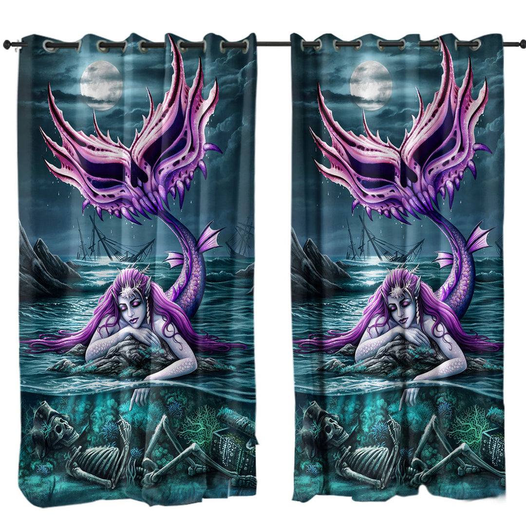 Cool Scary Ocean Art Skeleton and Mermaid Drapes for Living Room