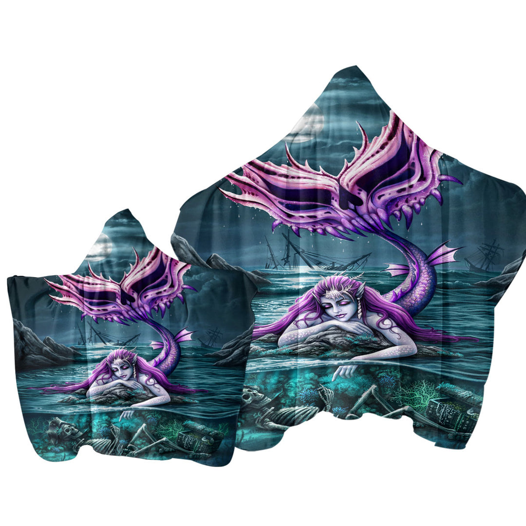 Cool Scary Ocean Art Skeleton and Mermaid Towel Hoodie