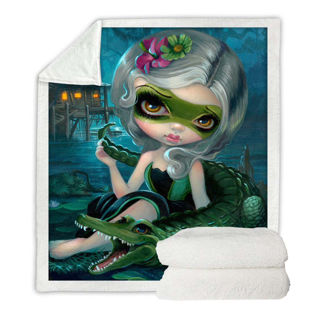 Cool Sherpa Blanket Fantasy Art the Alligator Girl