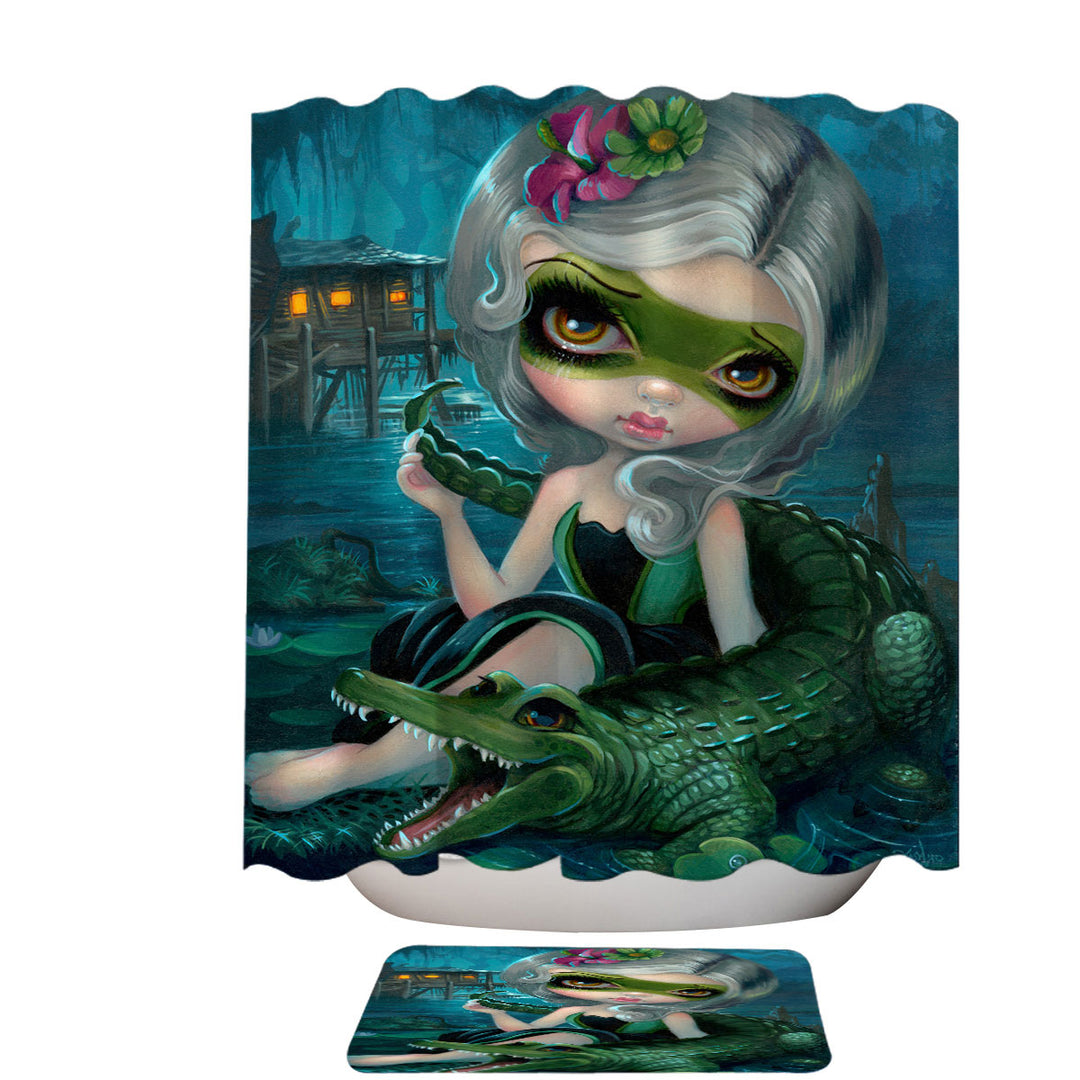 Cool Shower Curtains Fantasy Art the Alligator Girl