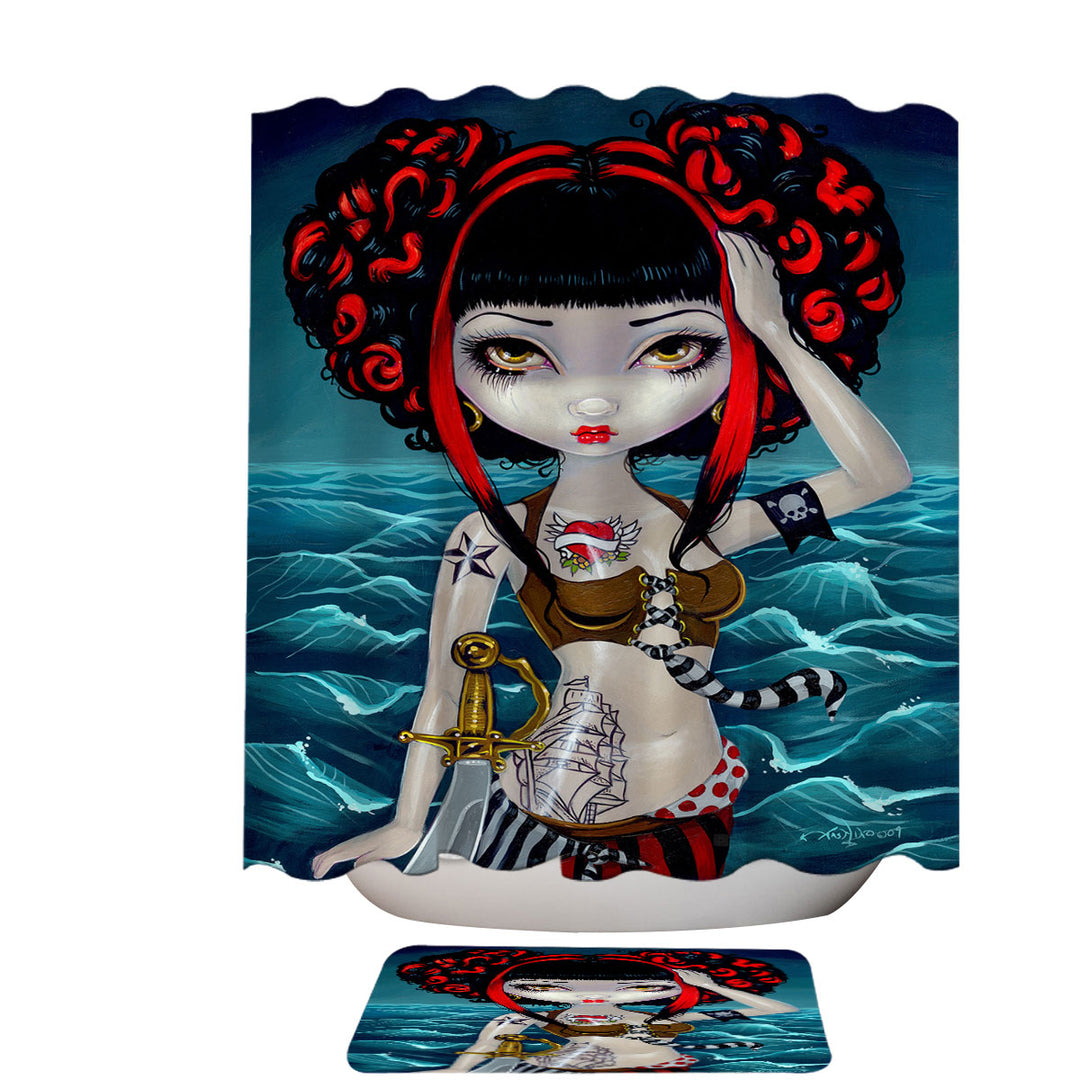 Cool Shower Curtains Painting Pretty Pirate Polly Tough Girl