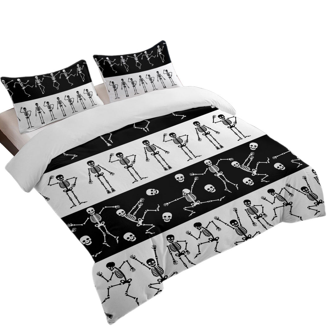 Cool Skeletons in Black White Stripes Duvet Cover