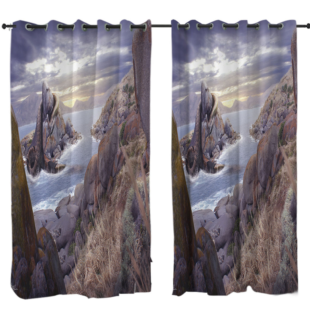 Cool Snake Dragon Monster on the Beach Curtains