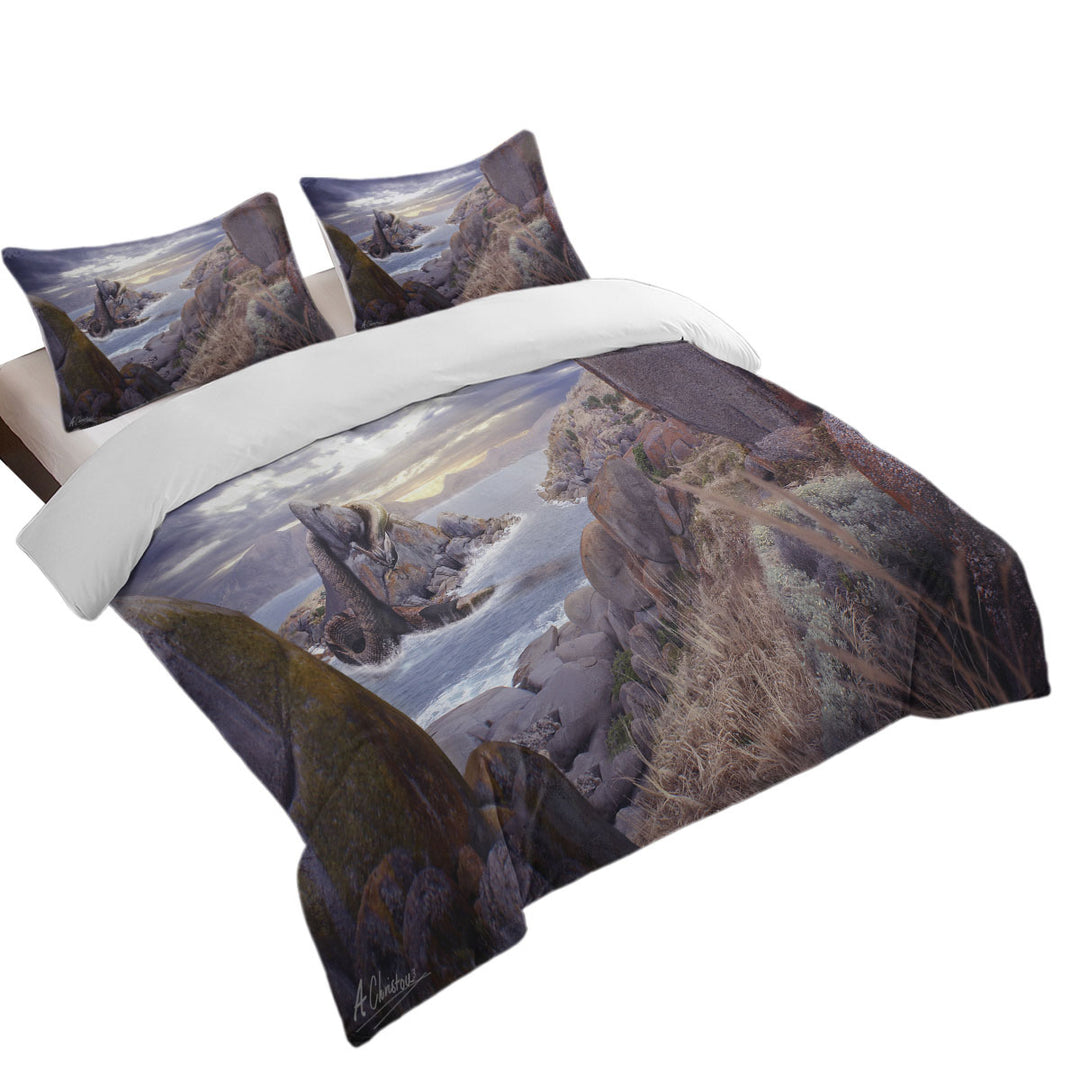 Cool Snake Dragon Monster on the Beach Duvet Cover