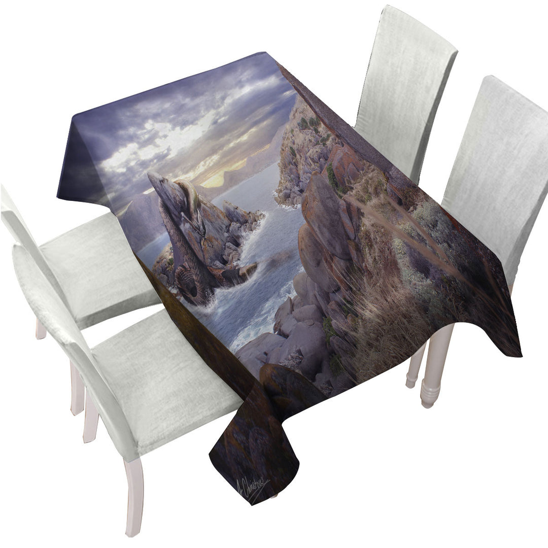 Cool Snake Dragon Monster on the Beach Table Cover