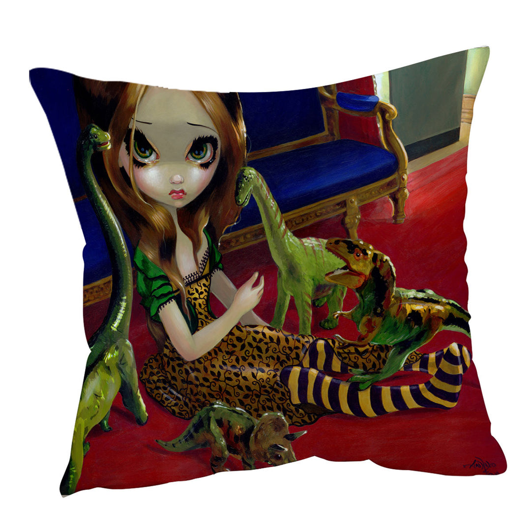 Cool Sofa Pillows Painting Cute Girl and Dinosaur Friends