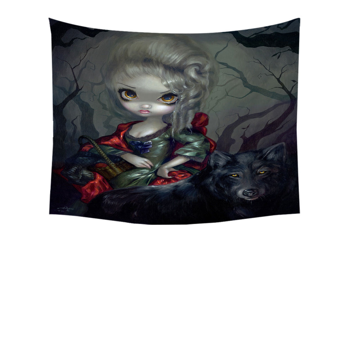 Cool Tapestry and Wall Decor Fairytale Art Little Red Riding Hood and Wolf