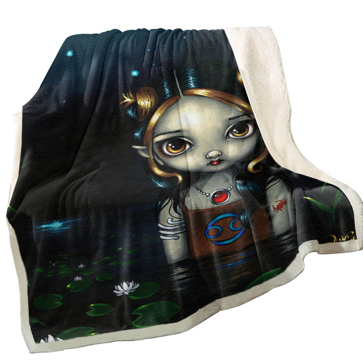 Cool Throw Blanket Zodiac Art Cancer Night Girl