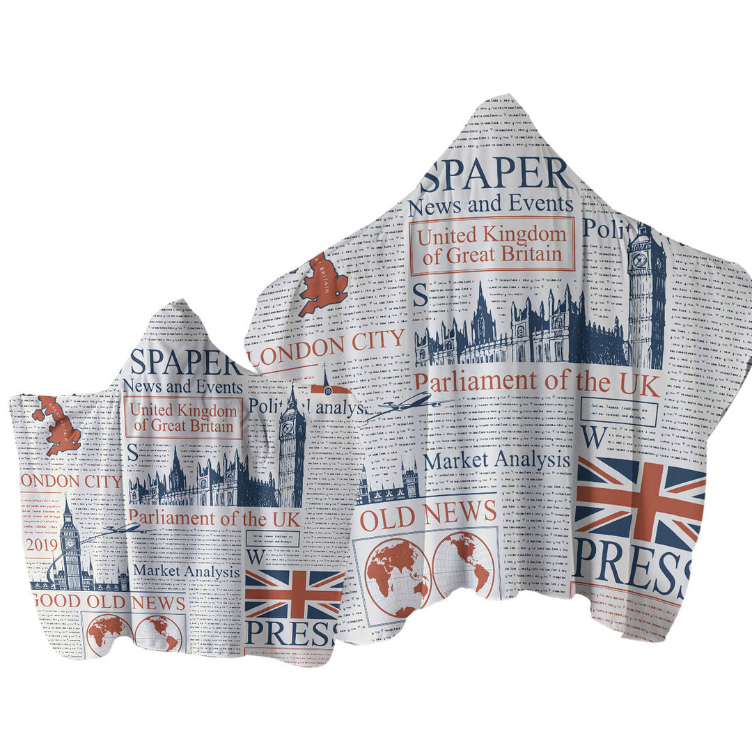 Cool UK Newspaper Hooded Beach Towel