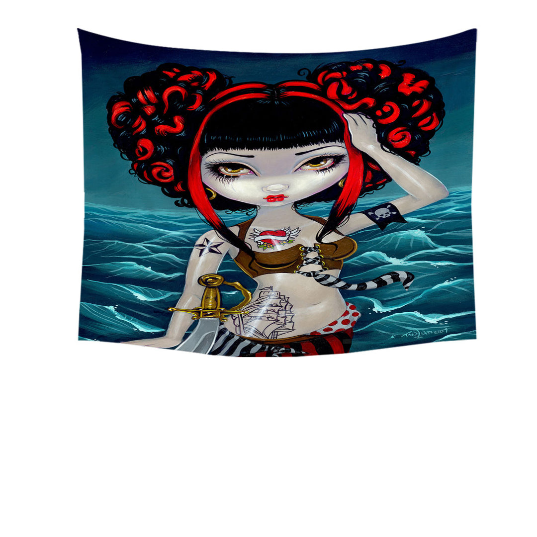 Cool Wall Decor Painting Pretty Pirate Polly Tough Girl Tapestry