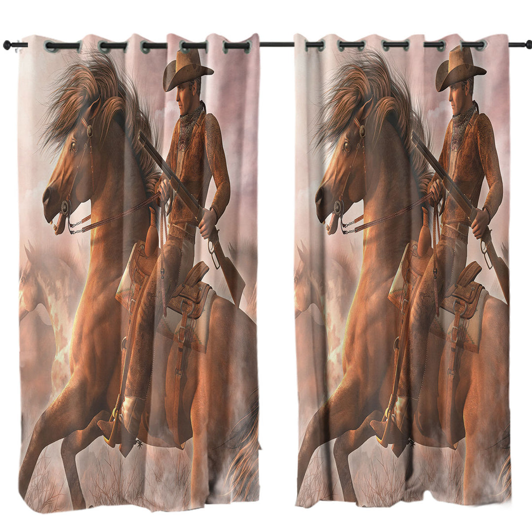 Cool Western Horse the Range Rider Drapes for Living Room