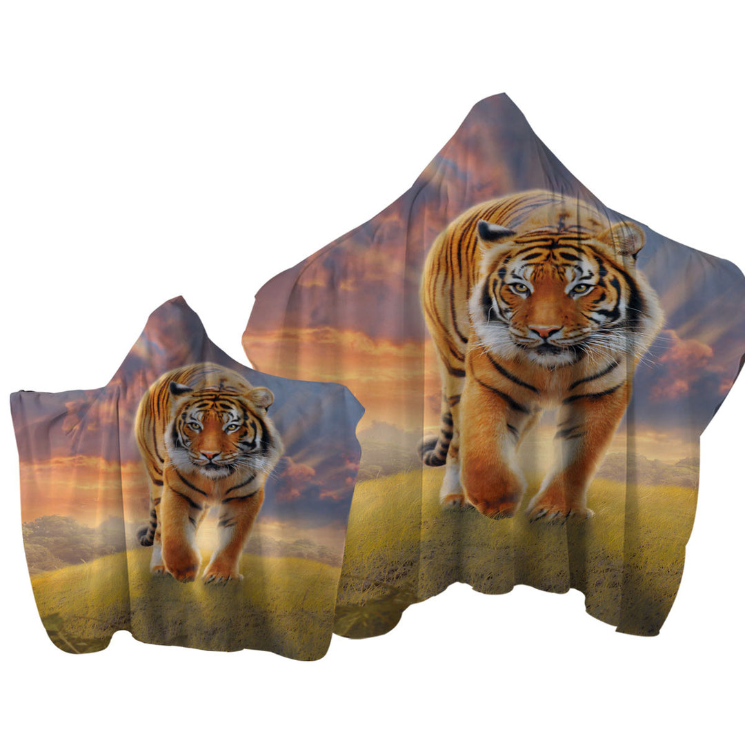 Cool Wildlife Animal Art Rising Sun Tiger Towel with Hood