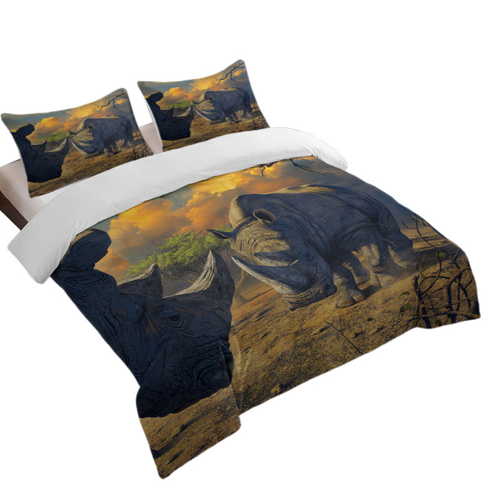 Cool Wildlife Animals Art Rhino Stand Off Duvet Cover