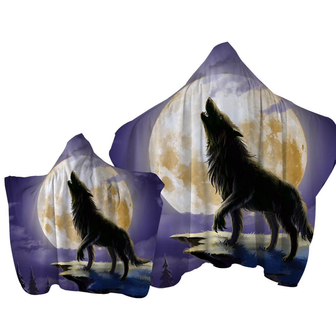 Cool Wolf Howls at a Full Moon Hooded Beach Towel