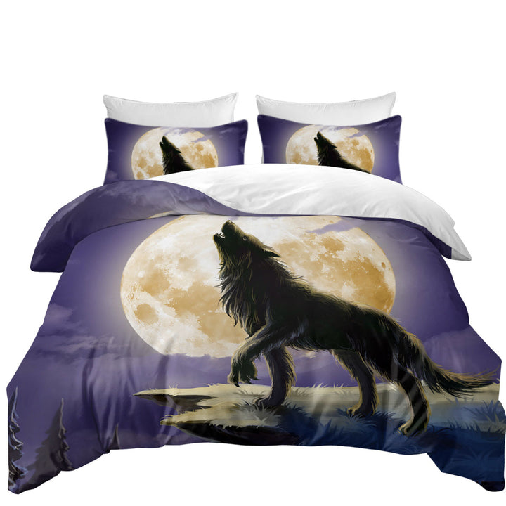 Cool Wolf Howls at a Full Moon King Quilt Cover