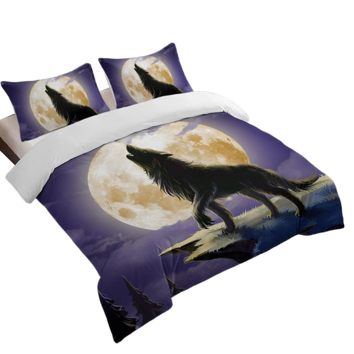 Cool Wolf Howls at a Full Moon Quilt Cover Sets