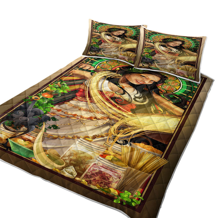 Cool Woman Art Goddess of Pasta California King Quilt Sets