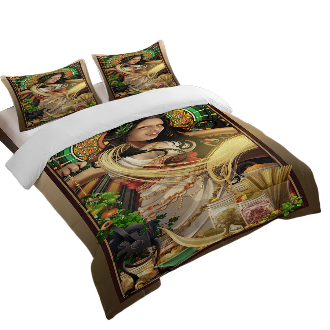 Cool Woman Art Goddess of Pasta King Size Duvet Cover