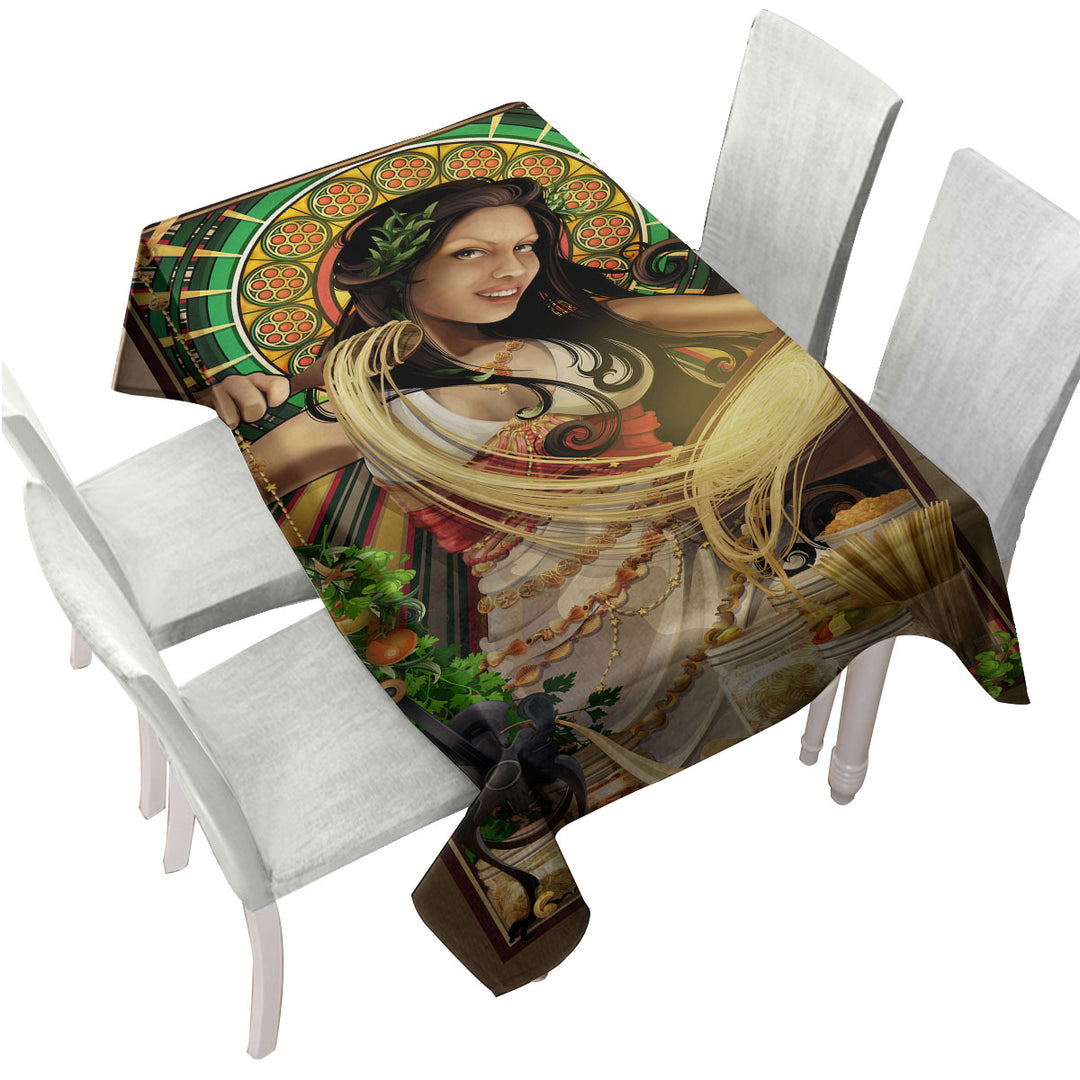 Cool Woman Art Goddess of Pasta Tablecloths