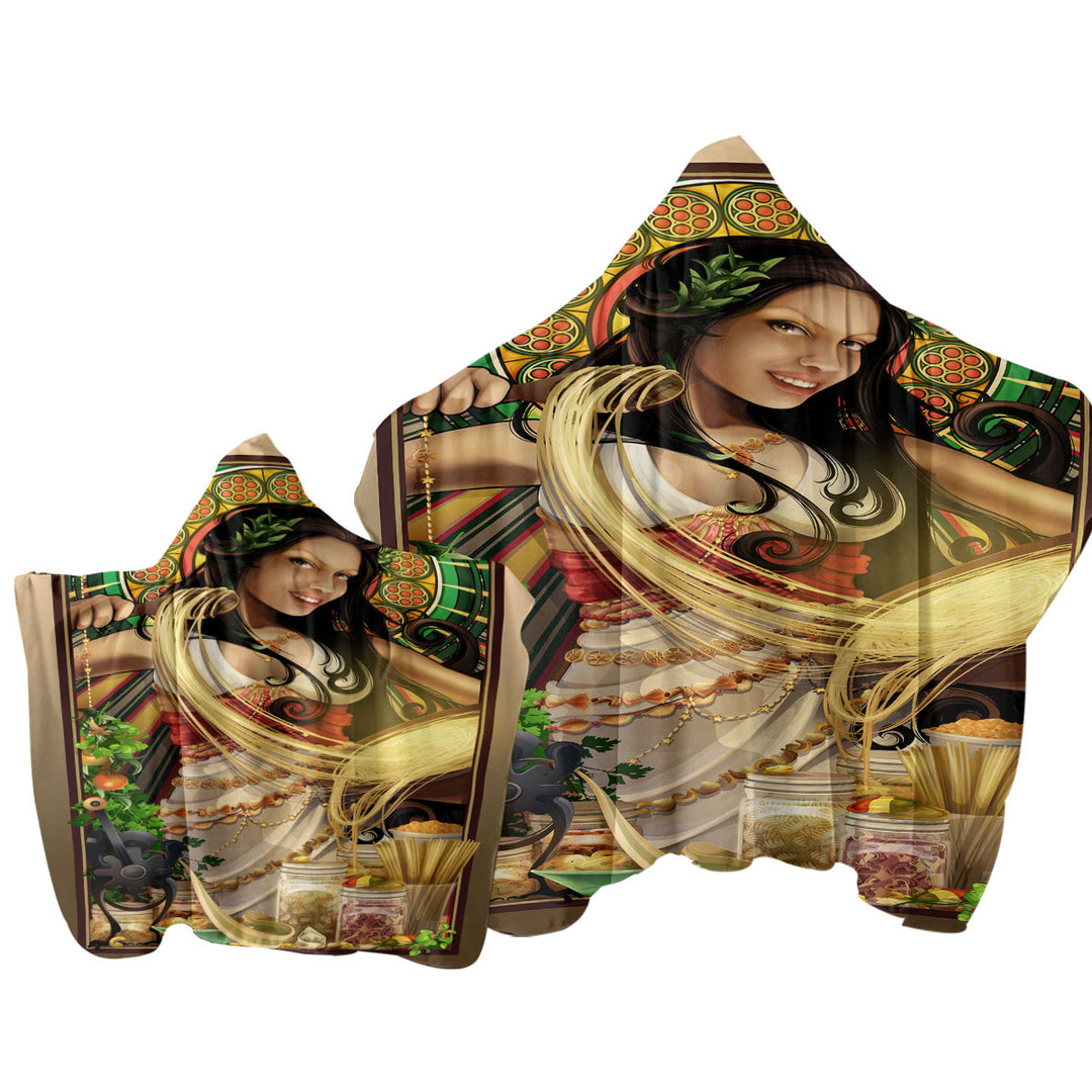 Cool Woman Art Goddess of Pasta Towel with Hood