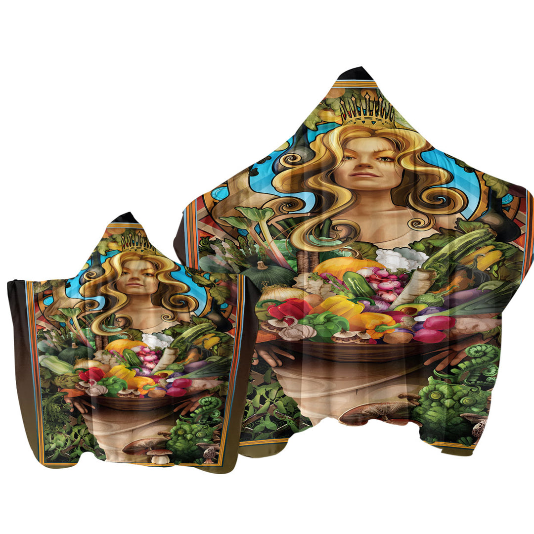 Cool Womens Art Goddess of Vegetables Hooded Beach Towel