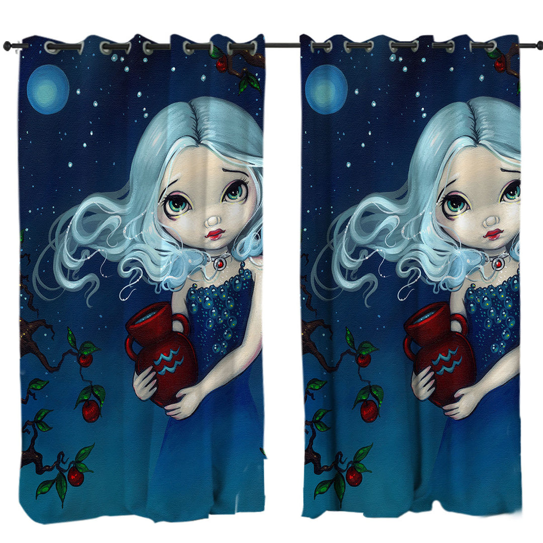 Cool Zodiac Art Aquarius Night Girl Curtain