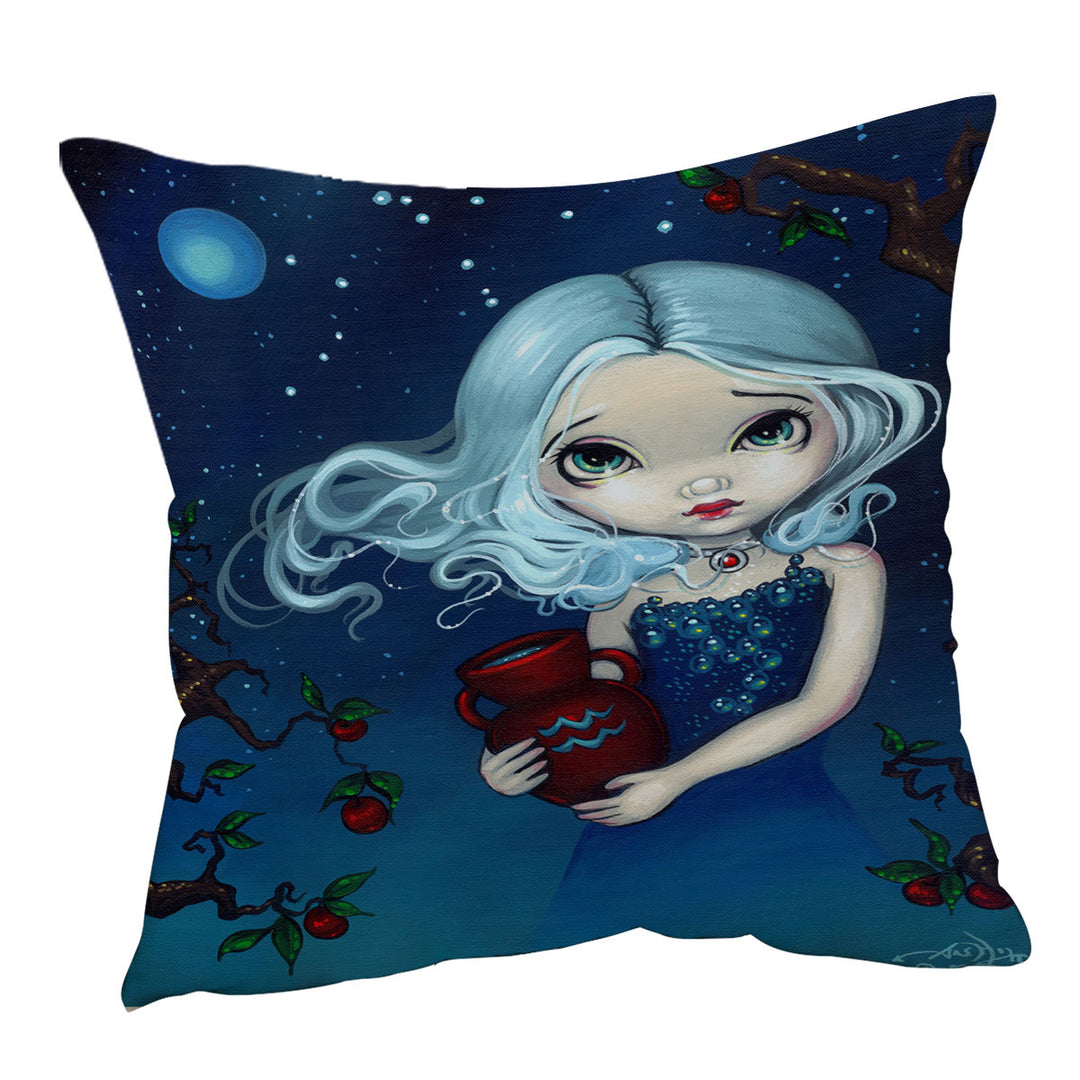 Cool Zodiac Art Aquarius Night Girl Cushion