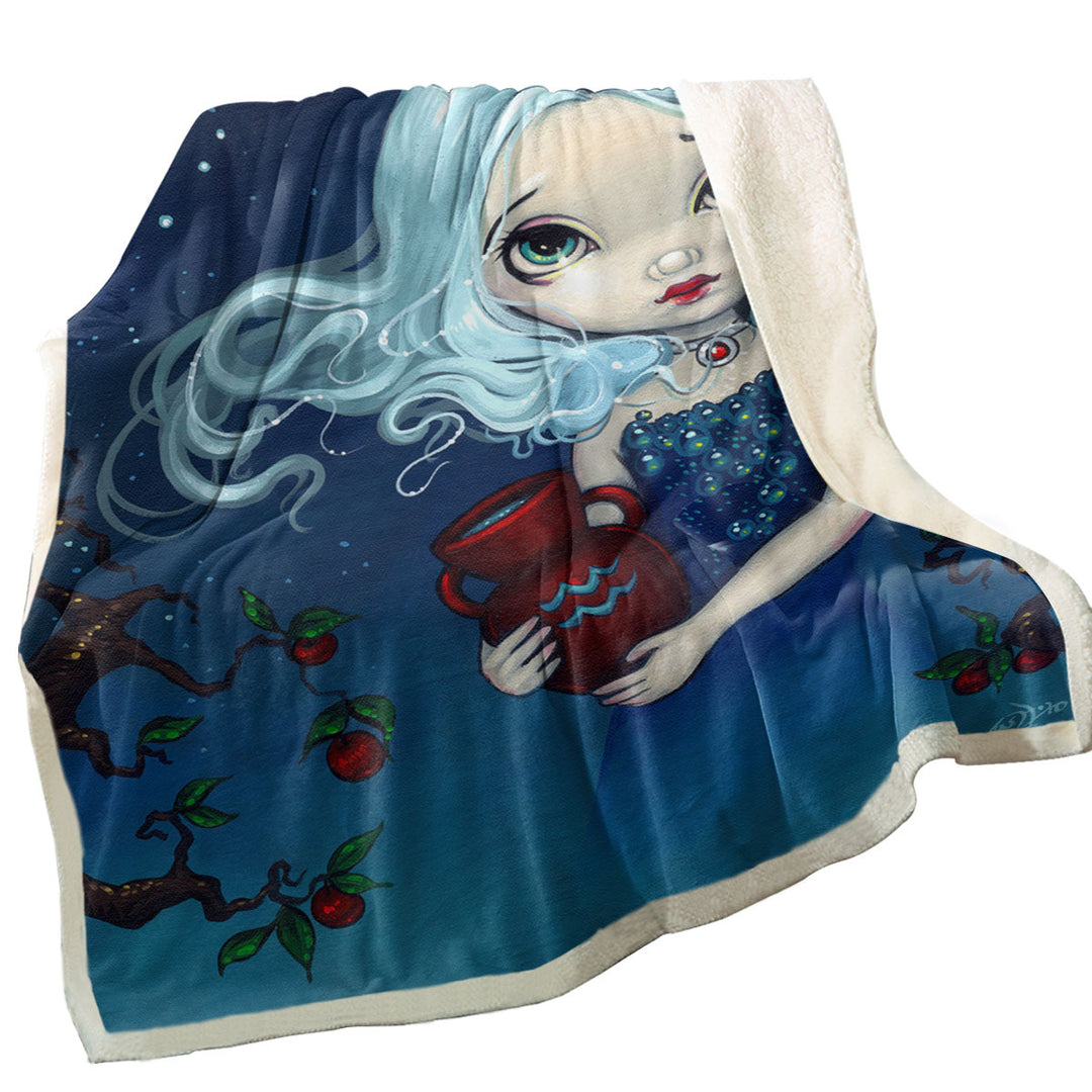 Cool Zodiac Art Aquarius Night Girl Fleece Blankets