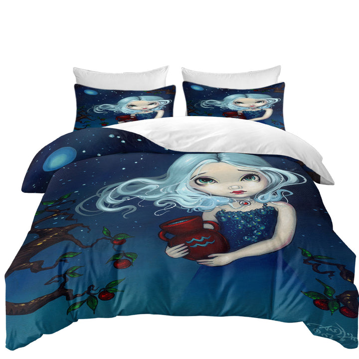 Cool Zodiac Art Aquarius Night Girl Quilt Cover Sets