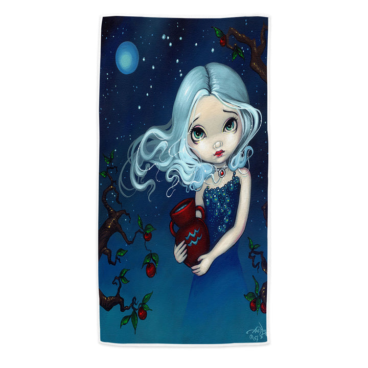 Cool Zodiac Art Aquarius Night Girl Swims Towel