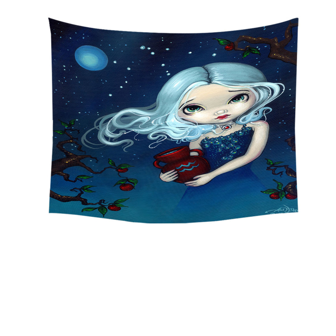 Cool Zodiac Art Aquarius Night Girl Tapestry