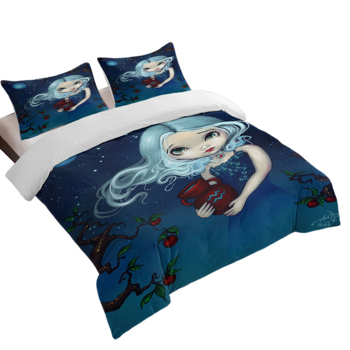 Cool Zodiac Art Aquarius Night Girl Twin xl Duvet Covers